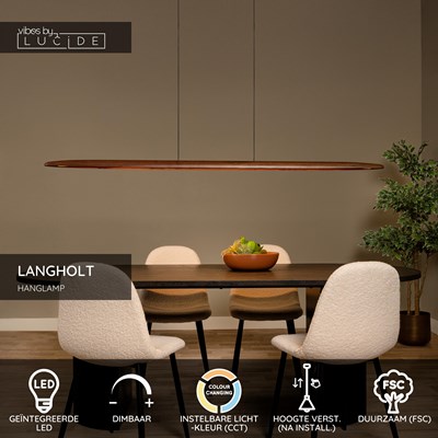 Lucide LANGHOLT - Hanglamp - LED Dimb. - CCT - 1x28W 2200K/4000K - Lichte houtlook | Vibes